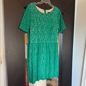 Enfocus Studio Emerald Green Lace Fit-and-Flare Mini Dress